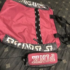 Pink Victoria secret tote with pencil case